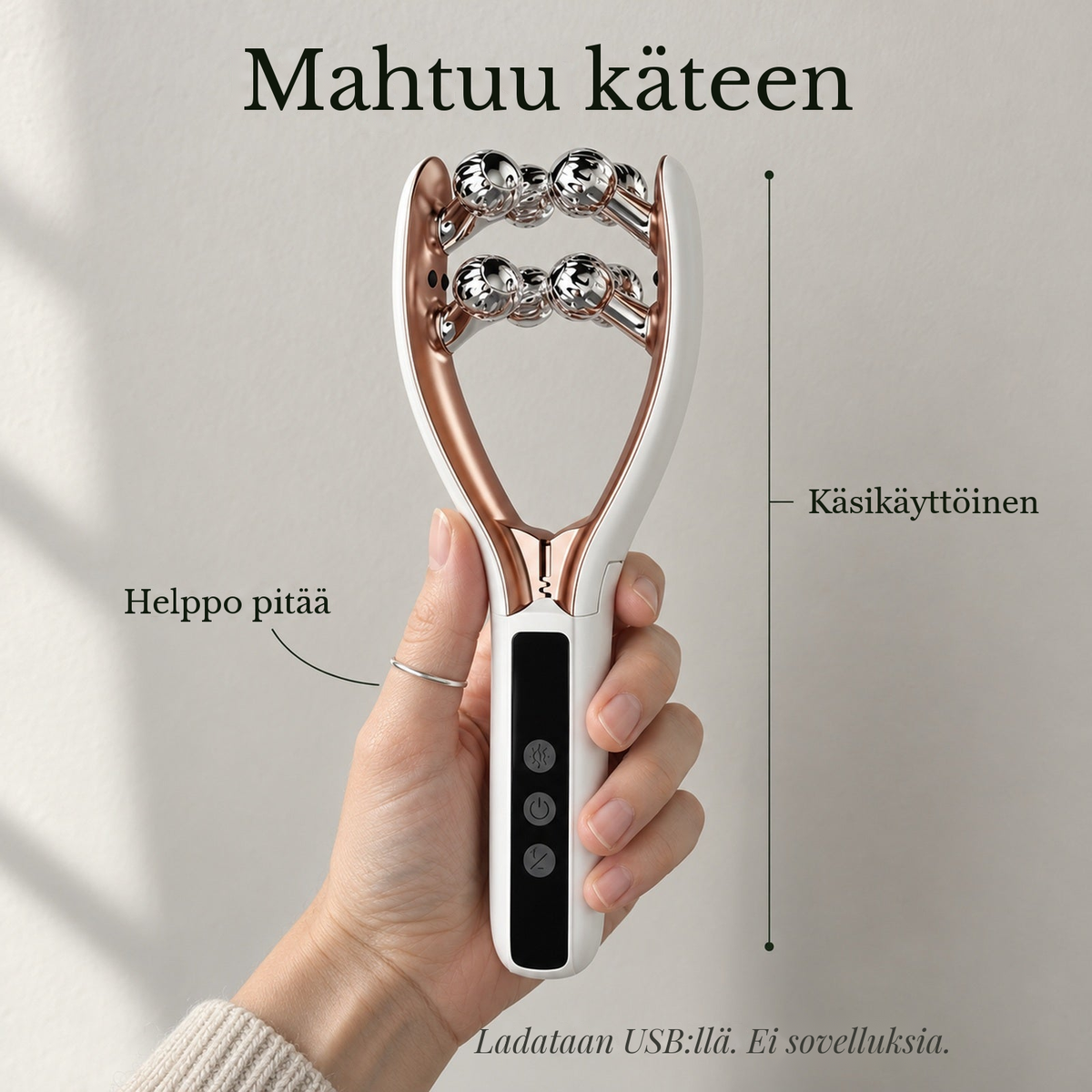 Käsi pitää Käkroa seinää vasten ja näyttää, että se mahtuu käteen