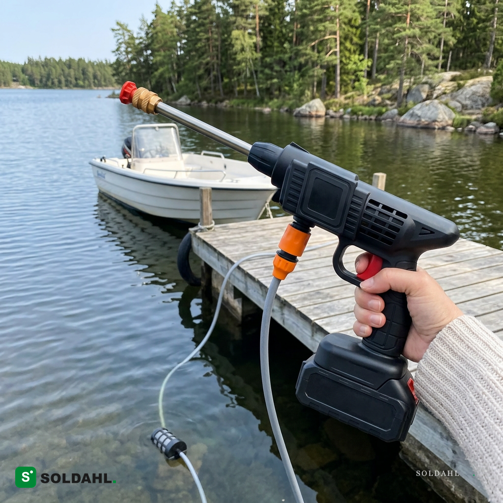 Letku on järvessä laiturin vieressä, vene pestään suoraan paikan päällä