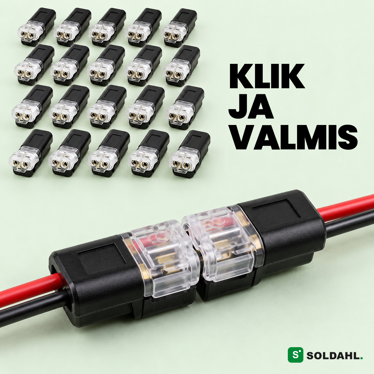 Kopplex-kaapeliliittimet rivissä, klik ja valmista sekunneissa