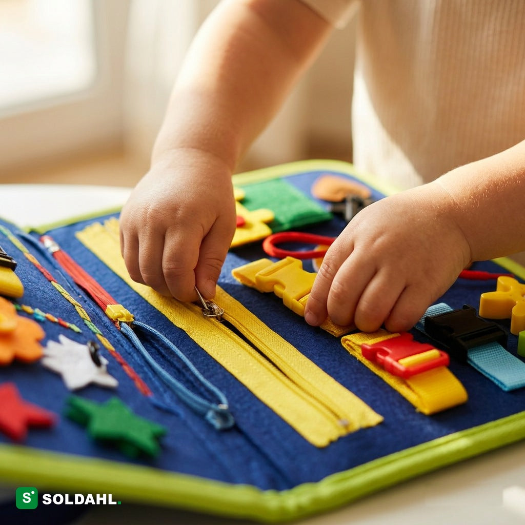 Pienet kädet vetävät vetoketjua ja kiinnittävät soljen