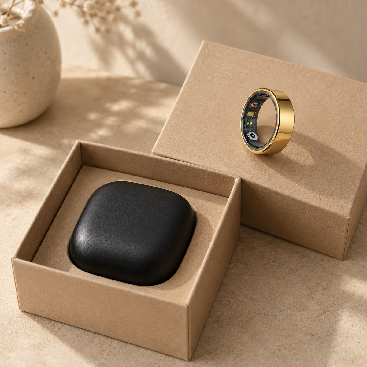 Latauskotelo ja Pulsring pakkauksessa