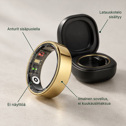 Soldahl Pulsring älysormus, anturit sisäpuolella, ja latauskotelo
