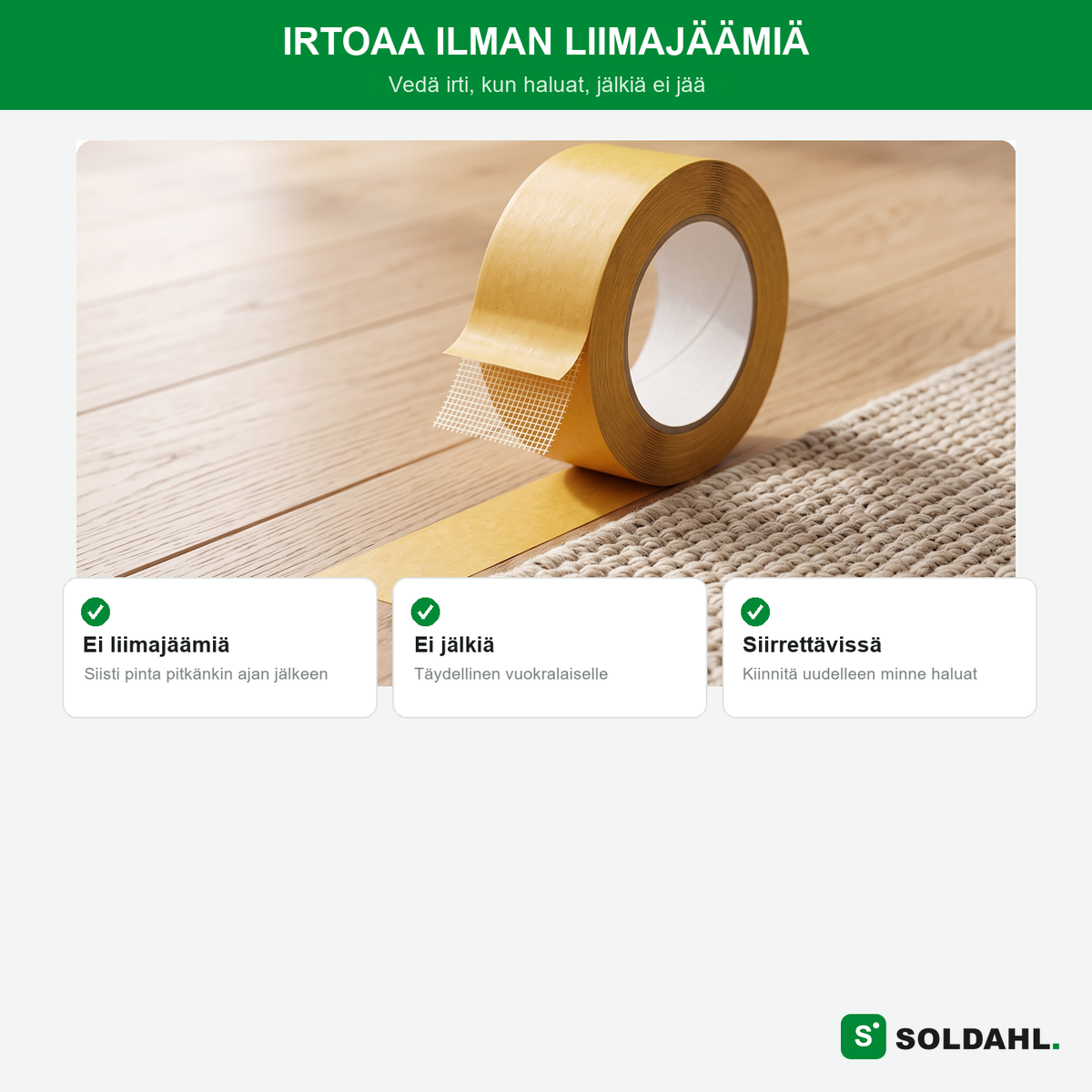 Irtoaa ilman liimajäämiä