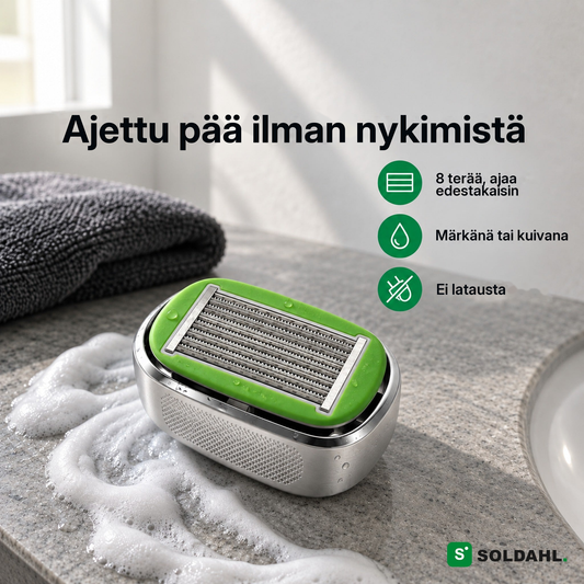 Soldahl Blankrak pään ajolaite, jossa on 8 terää, kylpyhuoneen tasolla