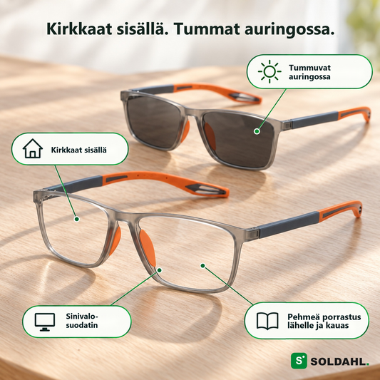Bytfri moniteholukulasit, kirkkaat sisällä ja tummat auringossa