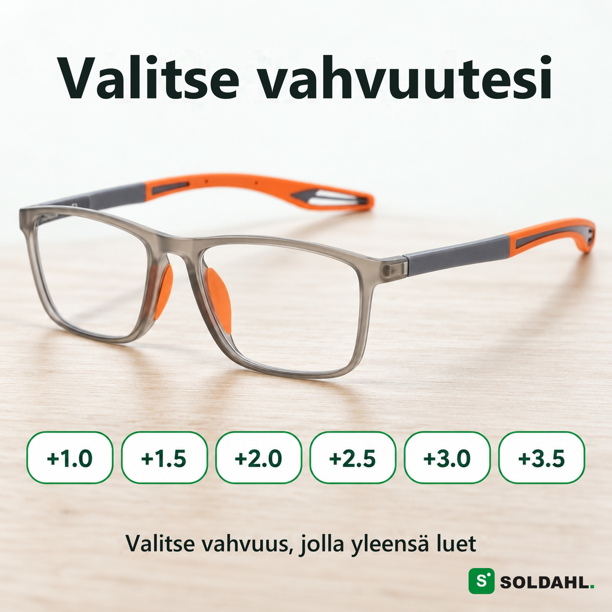 Bytfri lukulasit ja kuusi vahvuutta +1,0:sta +3,5:een