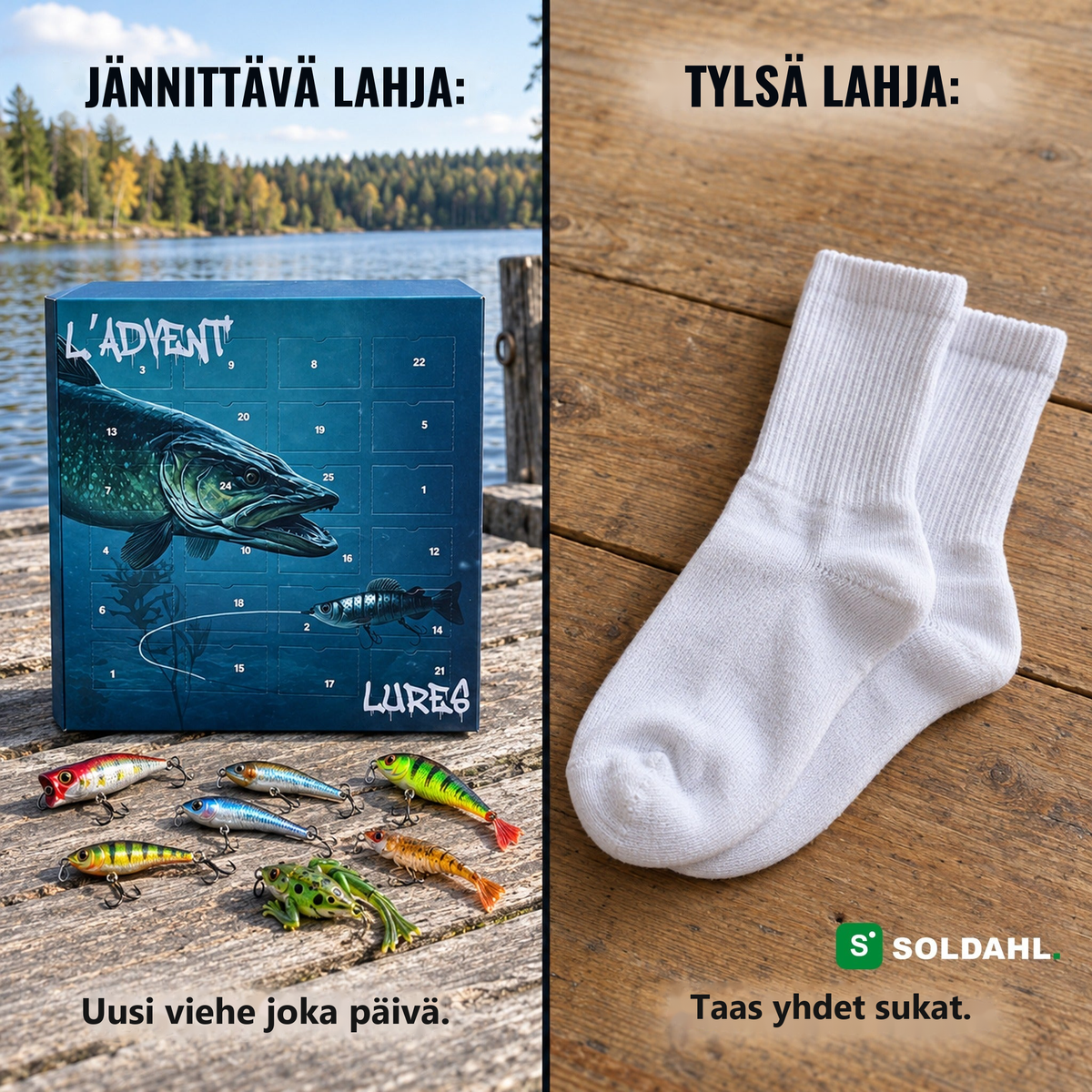 Jännittävä lahja vs. tylsä lahja, Kalastuskalenteri vs. sukat