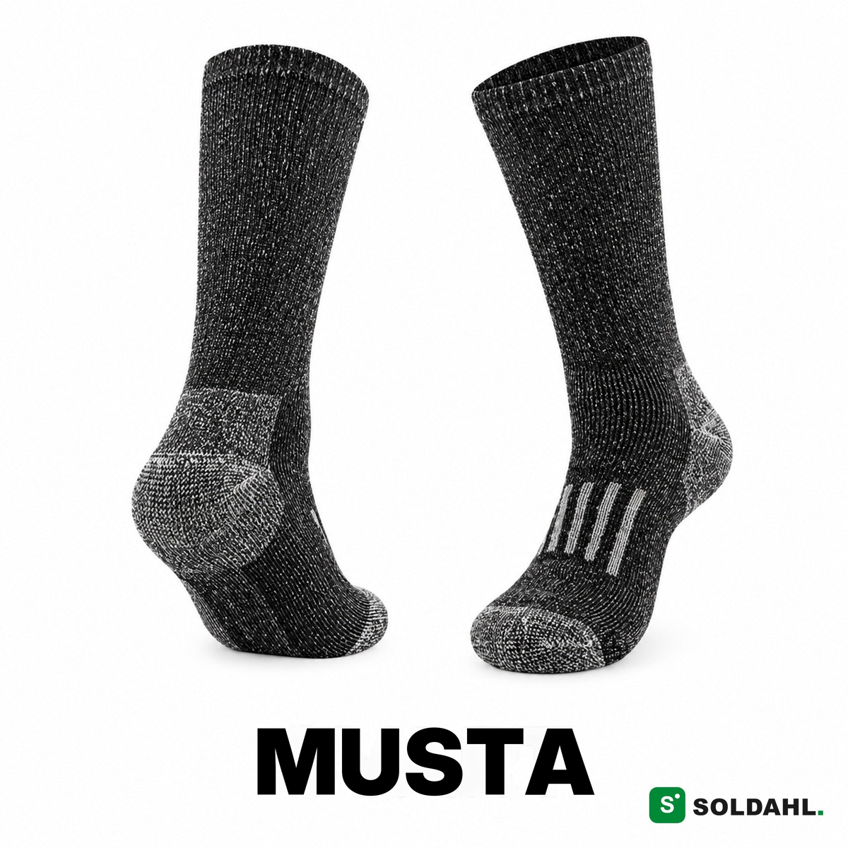 Työsukka musta meleerattu, sivulta ja takaa