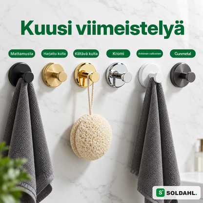 Kvarsitt kuutena viimeistelynä: mattamusta, harjattu kulta, kiiltävä kulta, kromi, arktinen valkoinen ja gunmetal