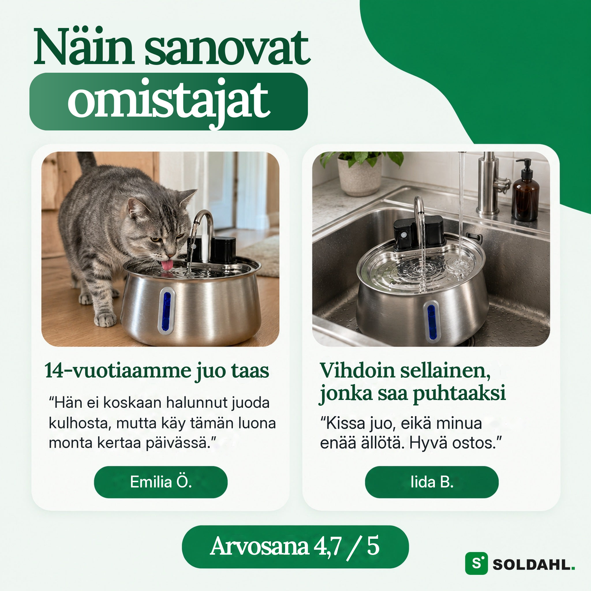 Kissanomistajien arvioita kissan juomalähteestä
