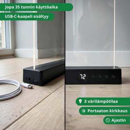 Soldahl Läsro, lähikuva jalustasta, jossa on näyttö, neljä painiketta ja USB-C