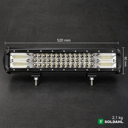 LED-valopaneelin mitat: 520 mm pitkä, 80 mm korkea ja 2,1 kg