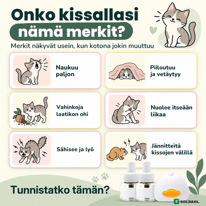 Levottoman kissan merkit: naukuu, piiloutuu, sähisee ja jännitteet kissojen välillä