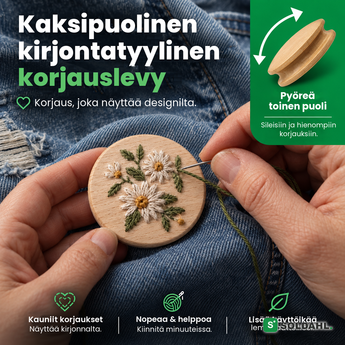 Kaksipuolinen korjauslevy täyttä pyökkiä hienompiin korjauksiin