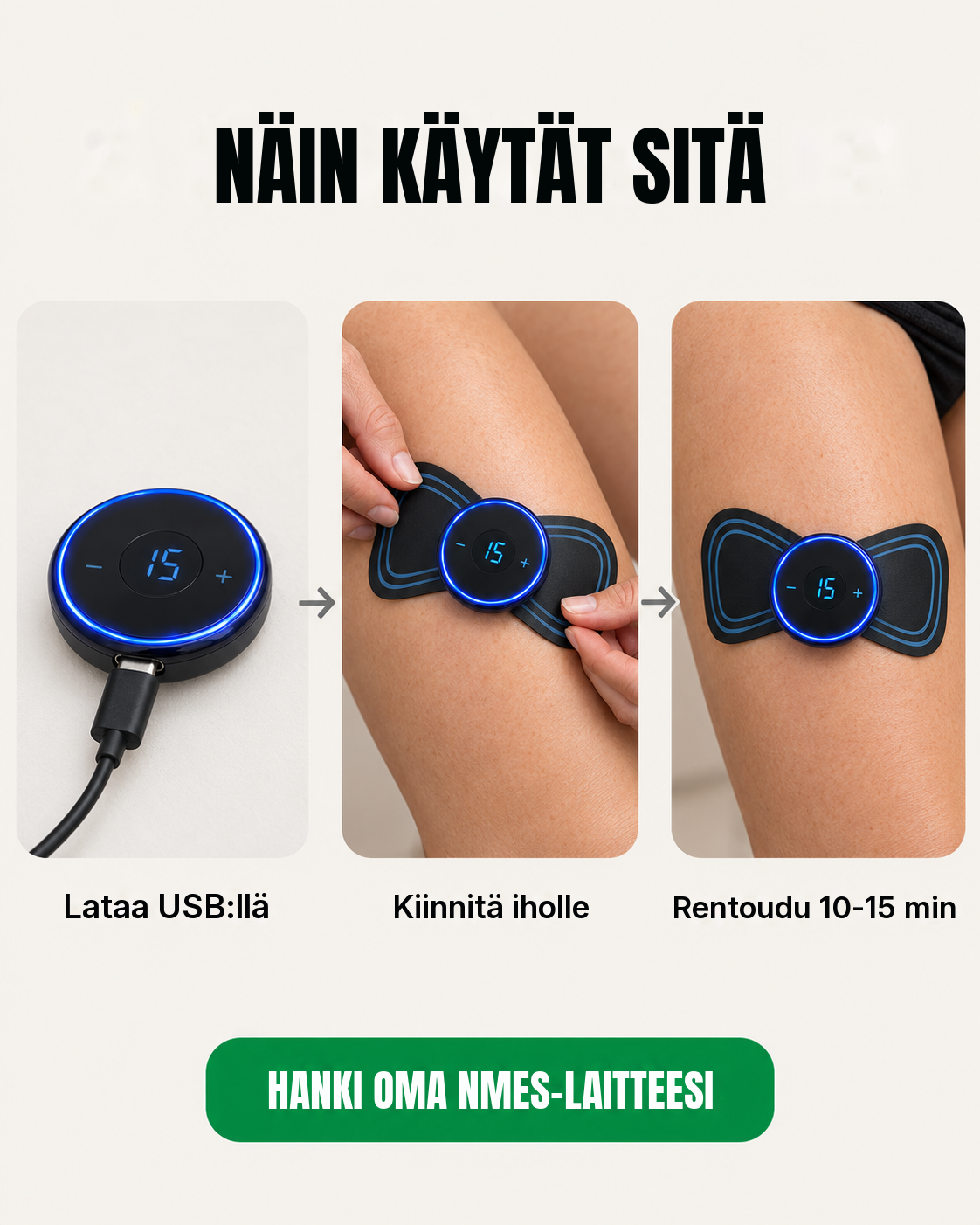 Näin EMS-lihasaktivointi toimii reisilihakseen polven yläpuolella