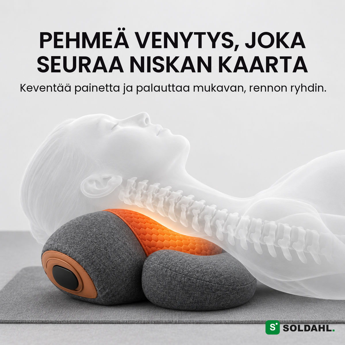 Soldahl® Nackvila, mekanismi: pehmeä venytys, joka seuraa niskan kaarta