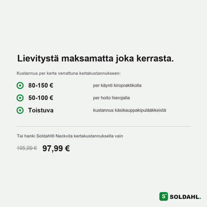 Kustannusvertailu: Soldahl® Nackvila kertakustannus vs. kiropraktikko ja hieronta