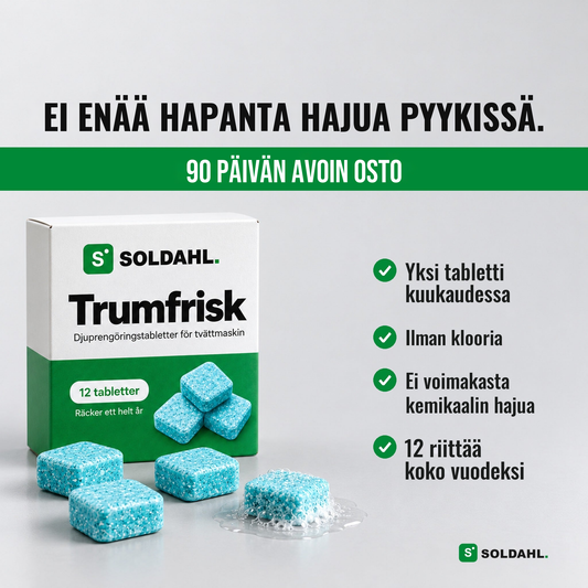 Ei enää hapanta hajua pyykissä. Trumfrisk, 90 päivän avoin osto