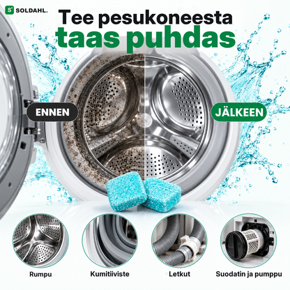 Ennen ja jälkeen: likainen ja puhdas pesukoneen rumpu