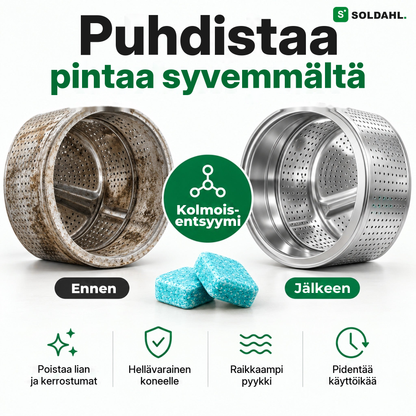 Puhdistaa pintaa syvemmältä kolmoisentsyymillä, ennen ja jälkeen
