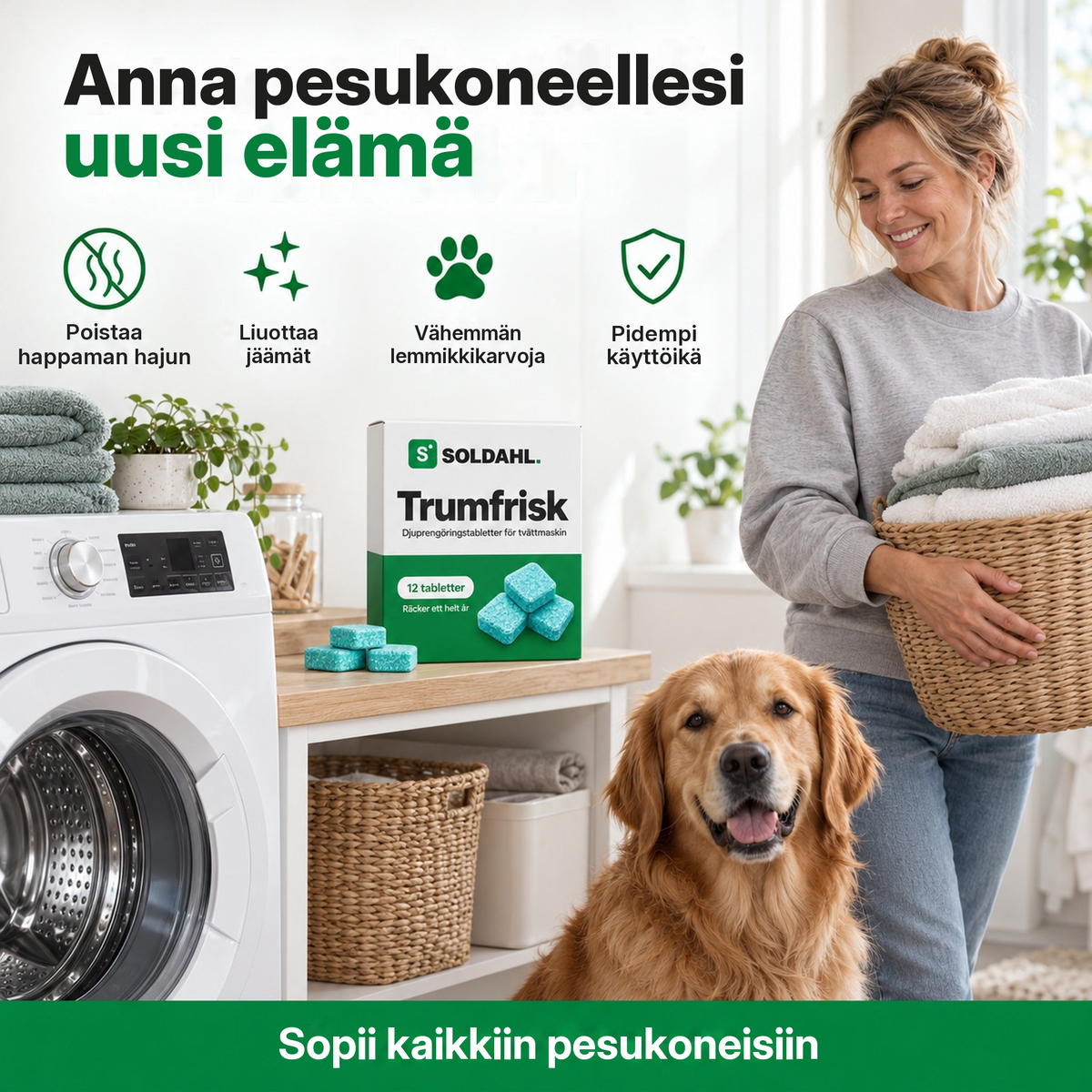 Anna pesukoneellesi uusi elämä, sopii kaikkiin pesukoneisiin