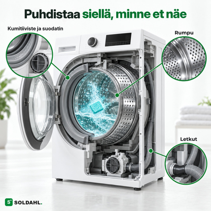 Puhdistaa siellä, minne et näe: kumitiiviste, suodatin, rumpu ja letkut