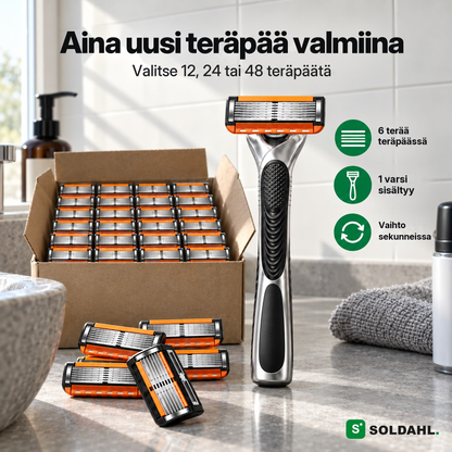Soldahl Rakvass partahöylä ja laatikollinen 6-teräisiä teräpäitä, valitse 12, 24 tai 48