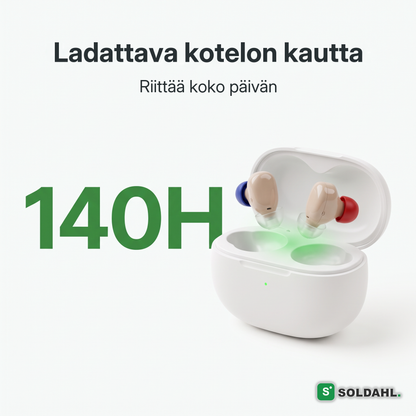 140 tunnin akunkesto, ladattava kotelon kautta