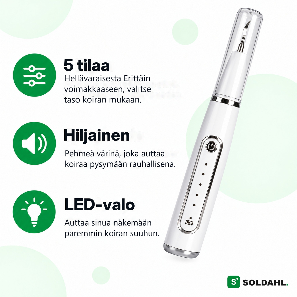 Tandro, jossa on viisi tilaa, hiljainen värinä ja LED-valo