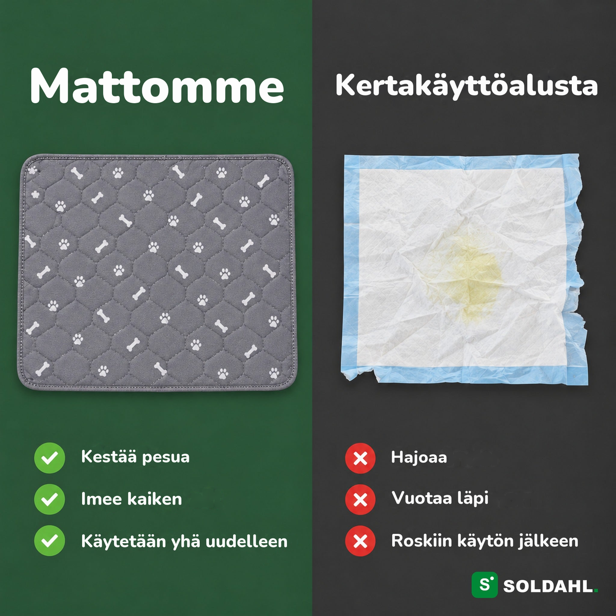 Vertailu pestävän mattomme ja kertakäyttöisten alusten välillä, kolme etua ja kolme haittaa