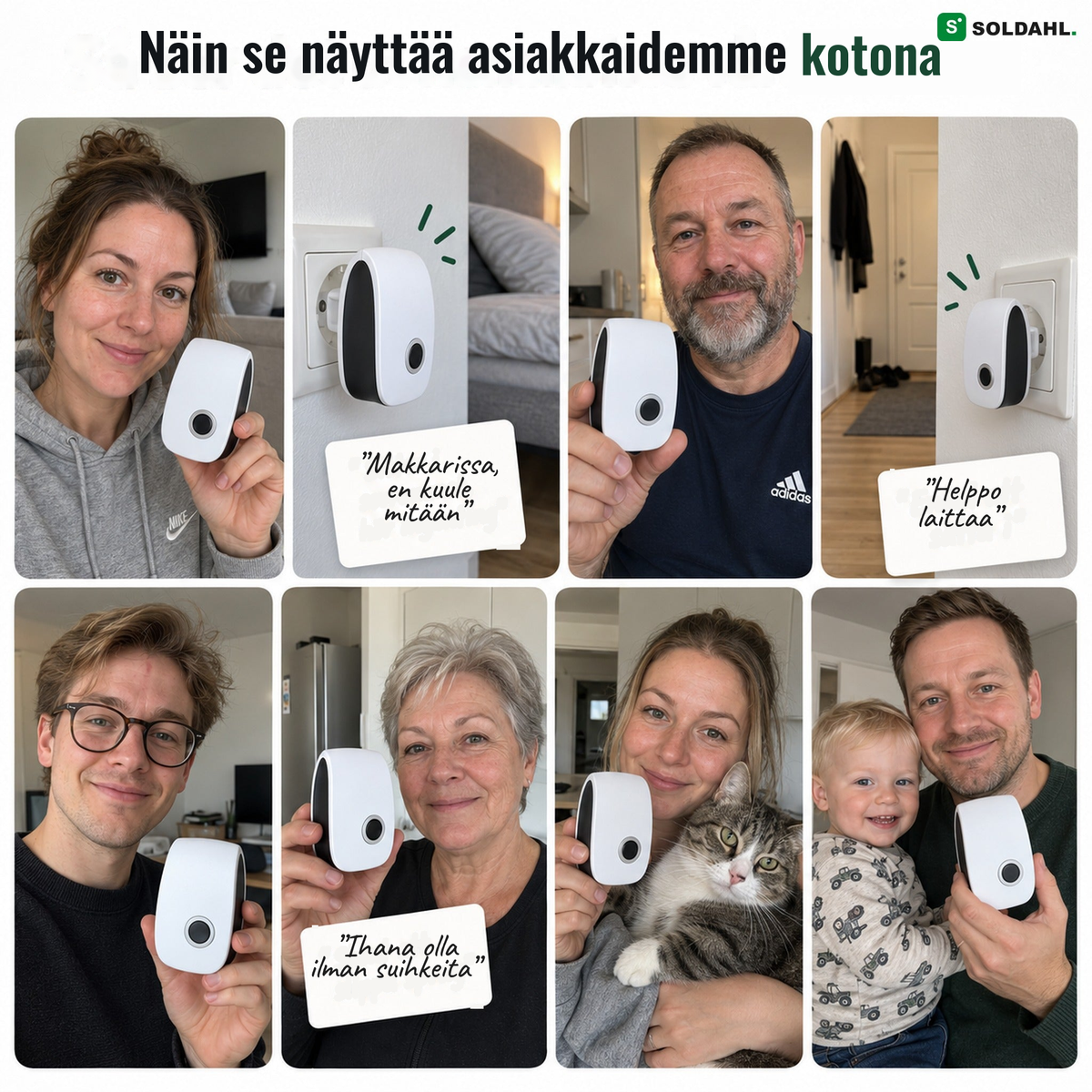 Asiakkaat kotona Tystvaktin kanssa makuuhuoneessa, eteisessä ja olohuoneessa