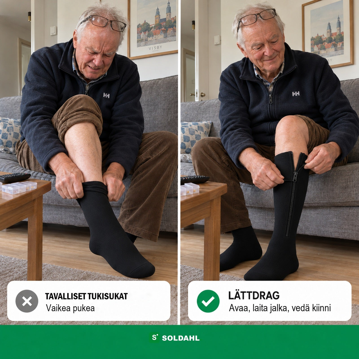 Tavalliset tukisukat vs. Lättdrag vetoketjulla