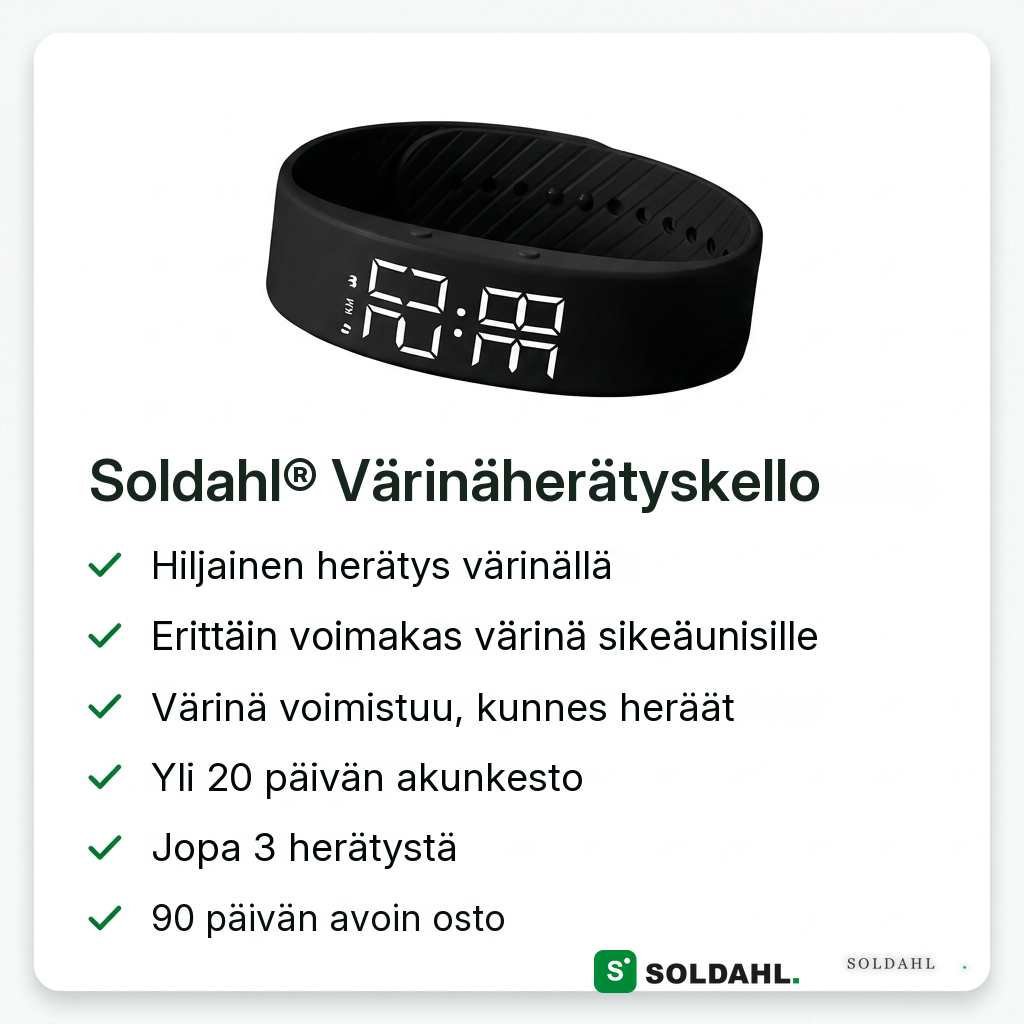 Soldahl värinäherätyskellon ominaisuudet