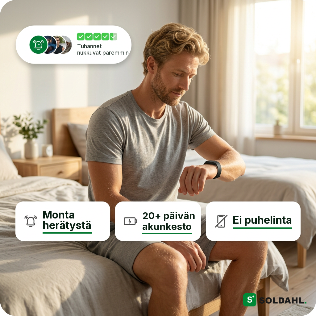 Useita herätyksiä, pitkä akunkesto, ilman puhelinta