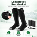 Ladattavat lämpösukat, kaksi akkua ja latauskaapeli
