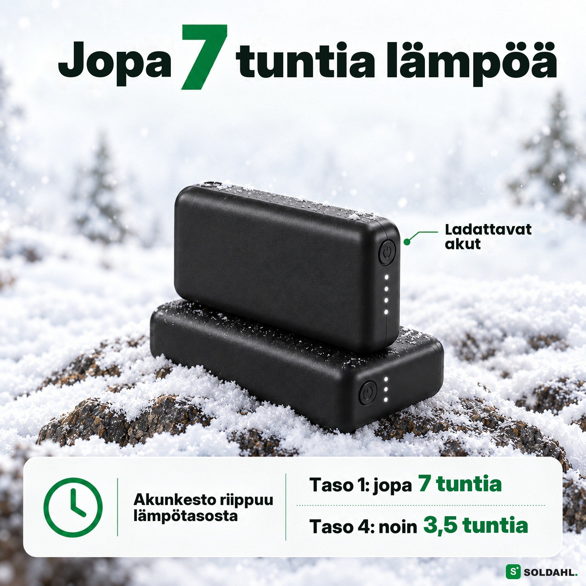 Akunkesto jopa 7 tuntia alimmalla lämpötasolla