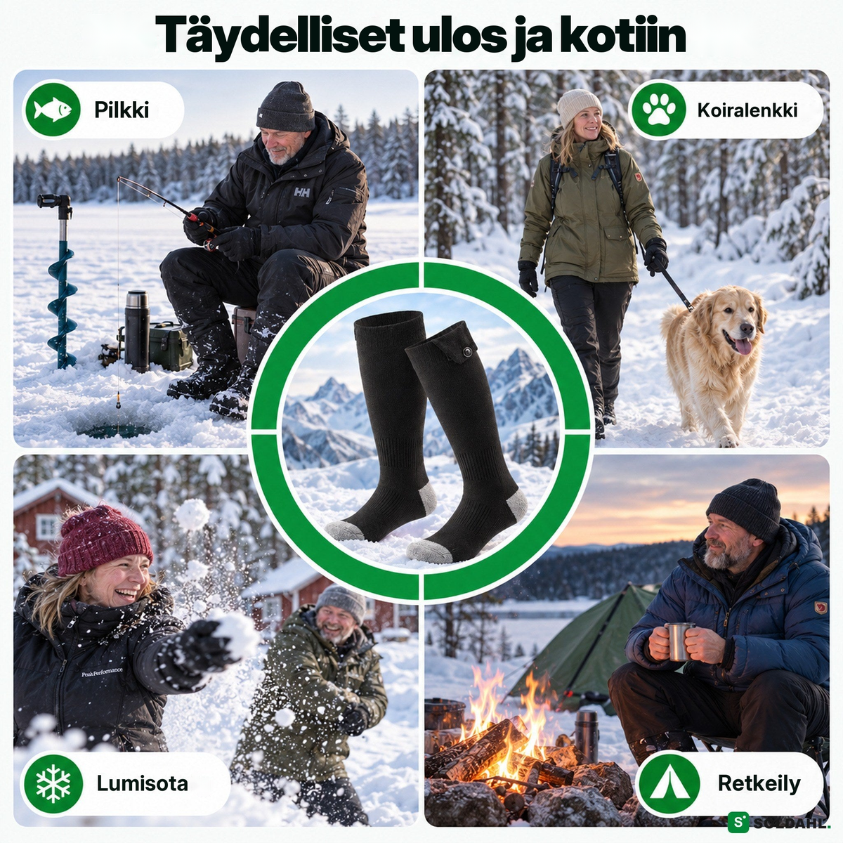 Lämpösukat pilkillä, koiralenkillä, lumisotasilla ja retkeillessä