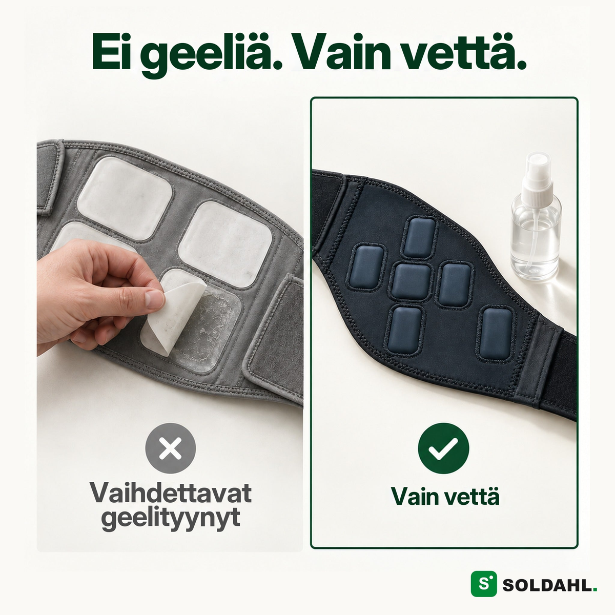 Vertailu: vaihdettavat geelityynyt vs. vatsavyön kangaslevyt, jotka tarvitsevat vain vettä