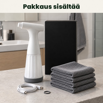Pakkaus sisältää: WC-huuhtelin, 4 mikrokuituliinaa, ylimääräinen O-rengas ja USB-C-johto