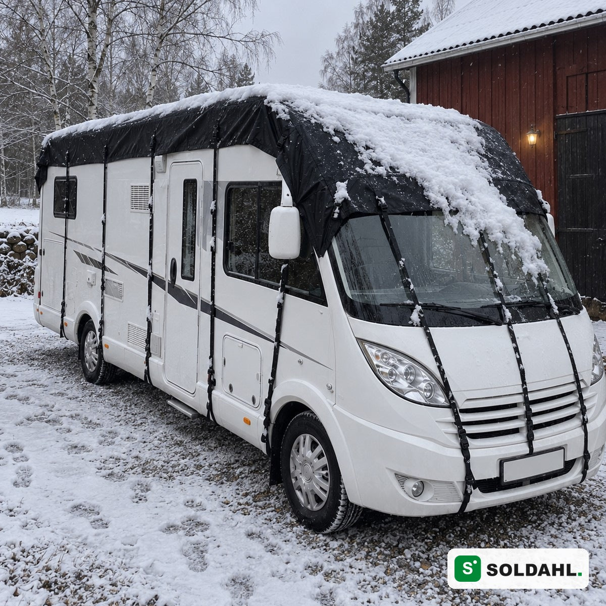 Lumen peittämä kattosuoja matkailuautossa talvella
