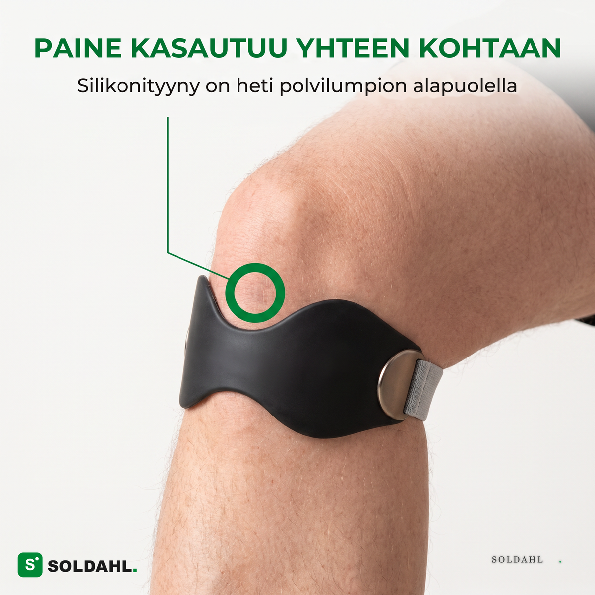 Paine kasautuu yhteen kohtaan heti polvilumpion alapuolelle